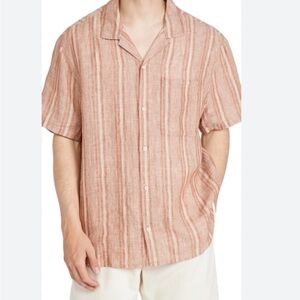 Madewell EASY LINEN SHORT SLEEVE SHIRT IN WARM NUTMEG sz S striped 100% linen